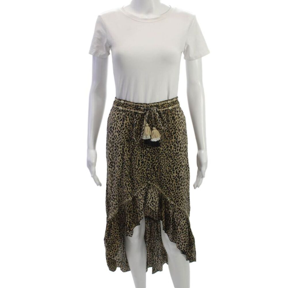 Z & L Women Wrap Midi Skirt Beige Animal Print Viscose Drawstring Size S